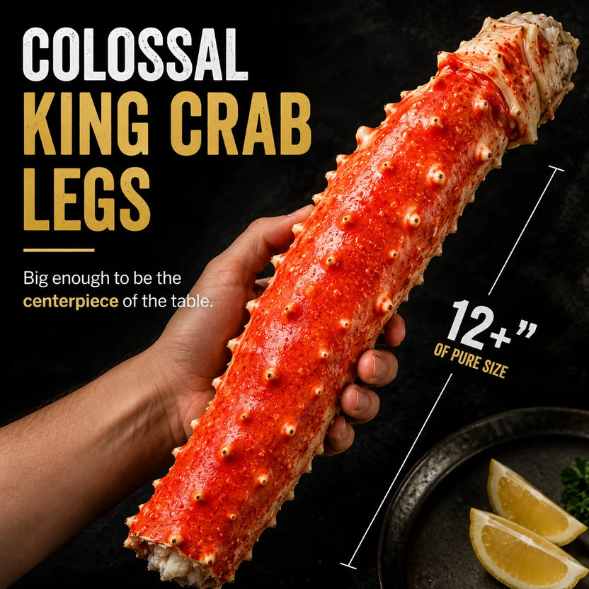 Hand holding a colossal king crab leg