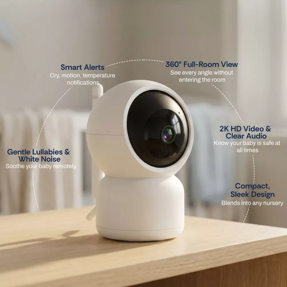 2K Smart Pan Tilt Baby Monitor With Cry & Temperature Alert